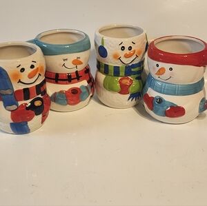Bay Island Christmas Snowman  Scarf & Mitten  Coffee Mugs Set of 4 New